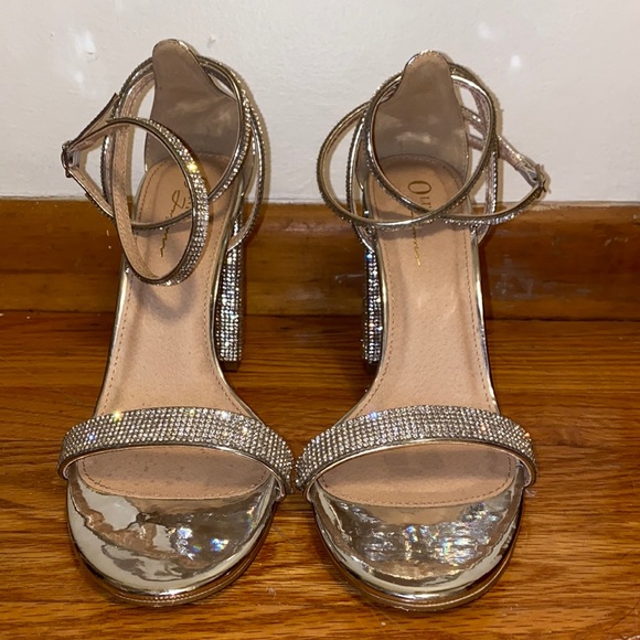 Shoes - Olivia Ferguson - Silver Rhinestone Block Heels